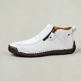 Men's Slip-On Casual Ankle Shoes - Side Zip Stitched Leather Comfort Walking Boots