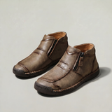 Men's Slip-On Casual Ankle Shoes - Side Zip Stitched Leather Comfort Walking Boots