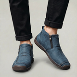 Men's Slip-On Casual Ankle Shoes - Side Zip Stitched Leather Comfort Walking Boots