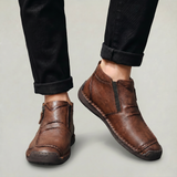 Men's Slip-On Casual Ankle Shoes - Side Zip Stitched Leather Comfort Walking Boots