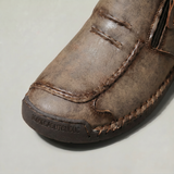 Men's Slip-On Casual Ankle Shoes - Side Zip Stitched Leather Comfort Walking Boots
