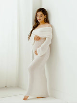 Off-Shoulder Maternity Dress with Long Sleeves