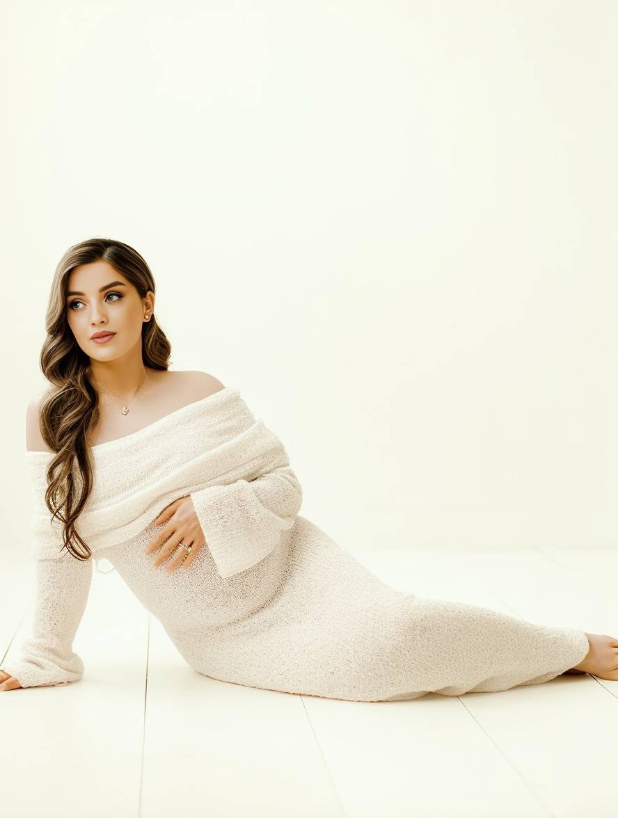 Off-Shoulder Maternity Dress with Long Sleeves