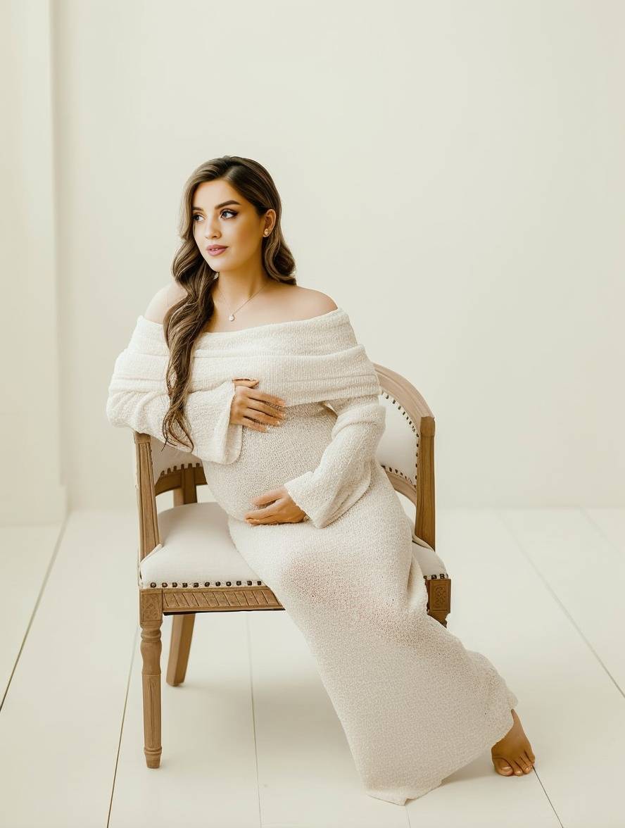 Off-Shoulder Maternity Dress with Long Sleeves