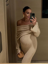 Off-Shoulder Maternity Dress with Long Sleeves