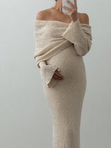 Off-Shoulder Maternity Dress with Long Sleeves
