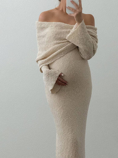 Off-Shoulder Maternity Dress with Long Sleeves