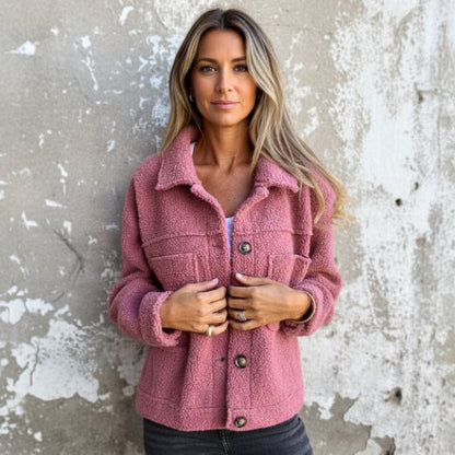 Teddy Fleece Shacket with Contrast Button Detail