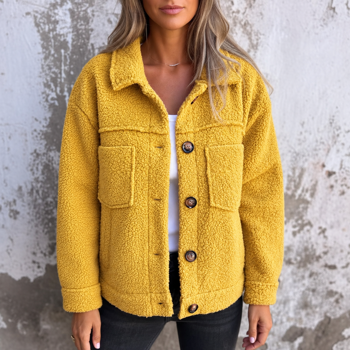Teddy Fleece Shacket with Contrast Button Detail