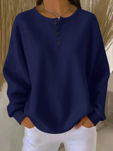 Waffle Knit Sweatshirt with Henley Neckline and Drop Shoulders