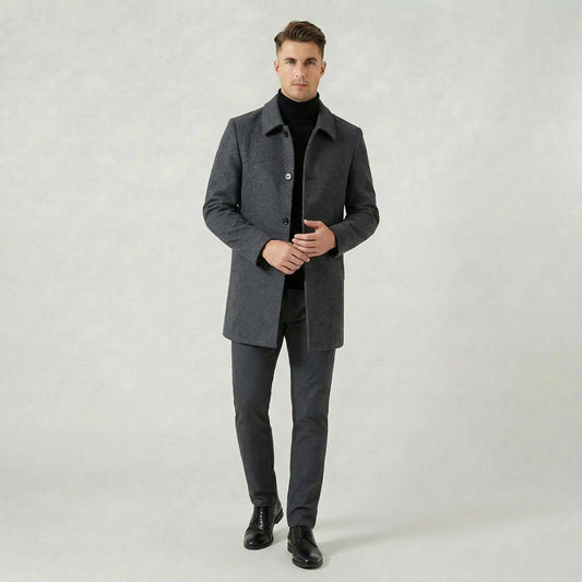Manteau Gris Mi-Long pour Homme Veste Légère pour Tous les Jours