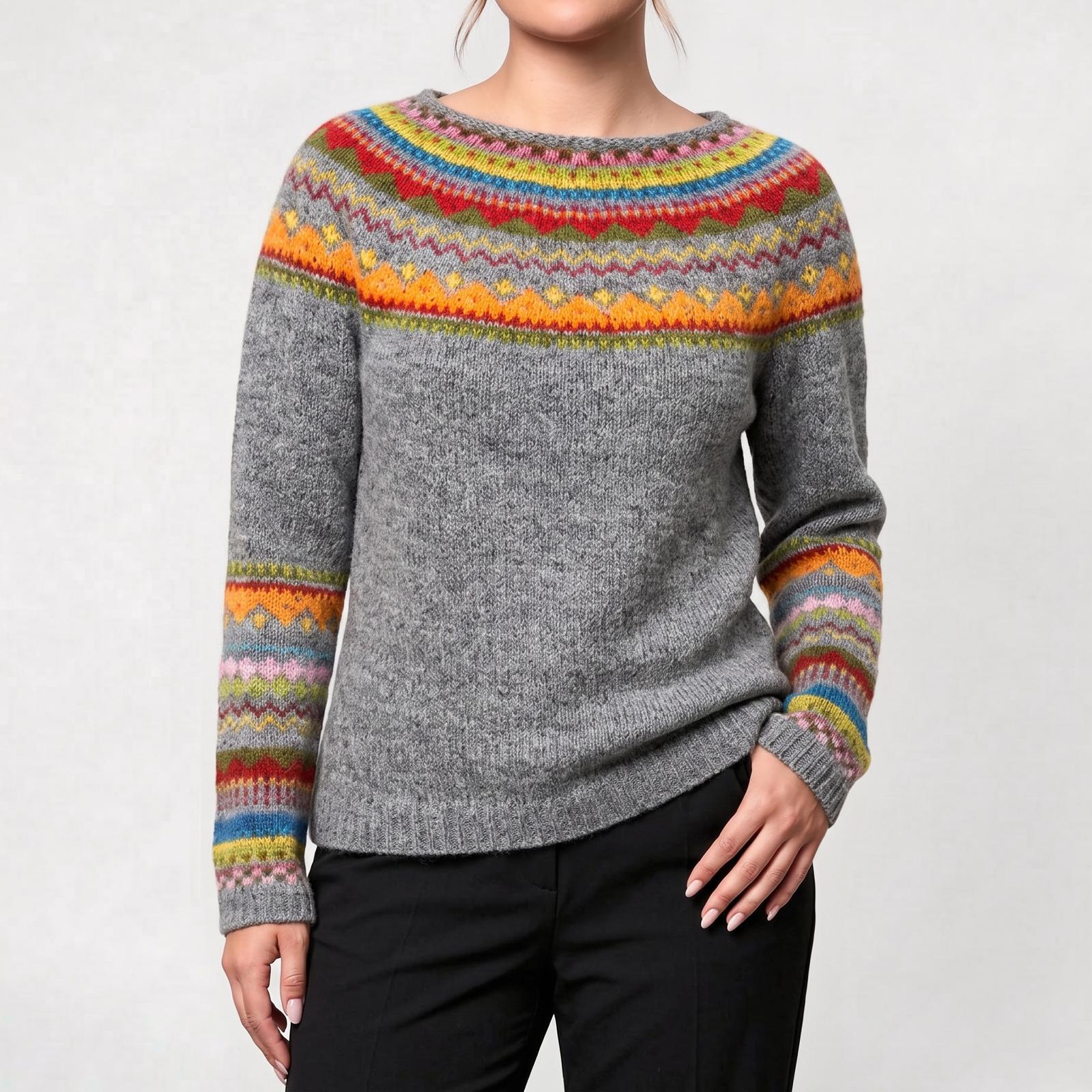 Pull Femme Classique à Motifs Imprimés Coupe Ample Tricot Décontracté Automne-Hiver