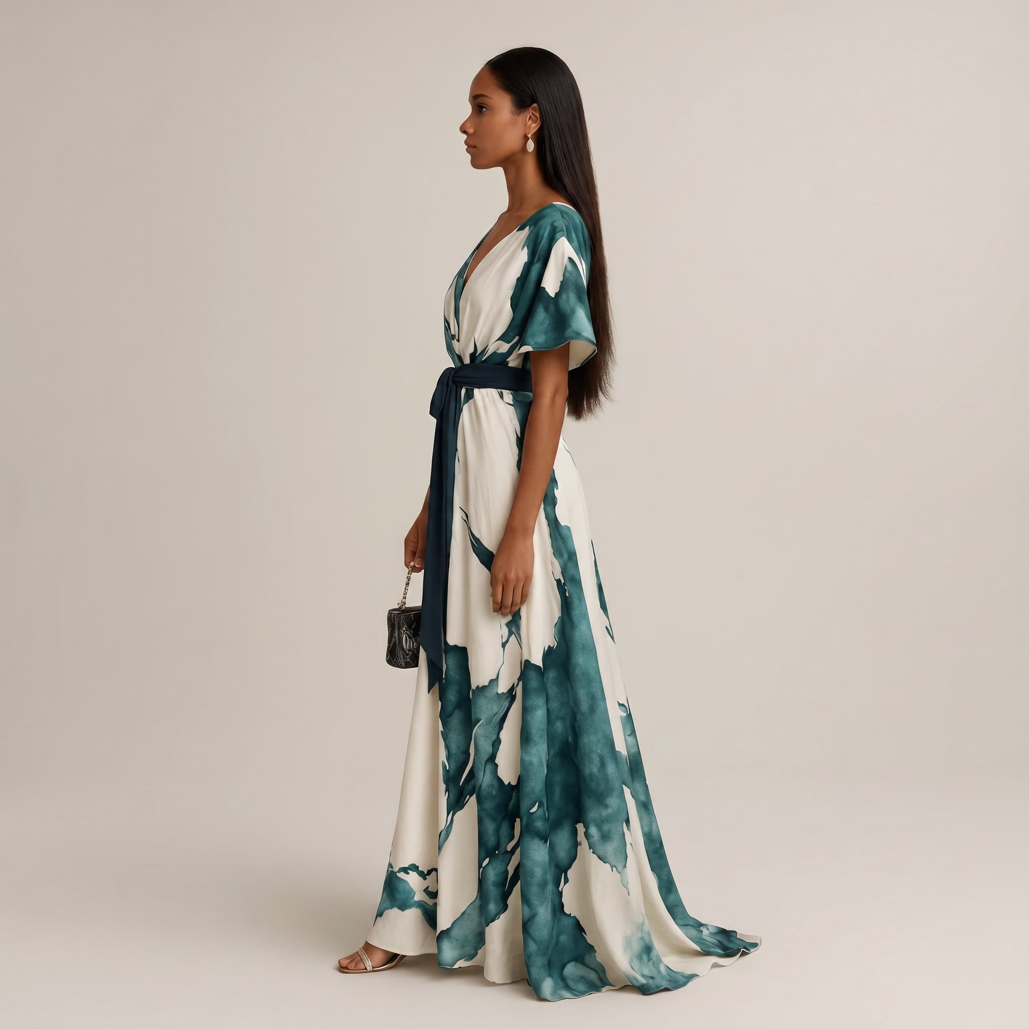 Robe Maxi Femme Imprimé Aquarelle - Robe Longue Fluide Élégante
