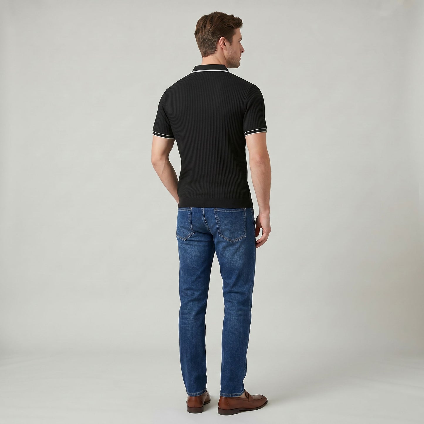 Polo Homme à Manches Courtes Rayé Classique Coupe Décontractée