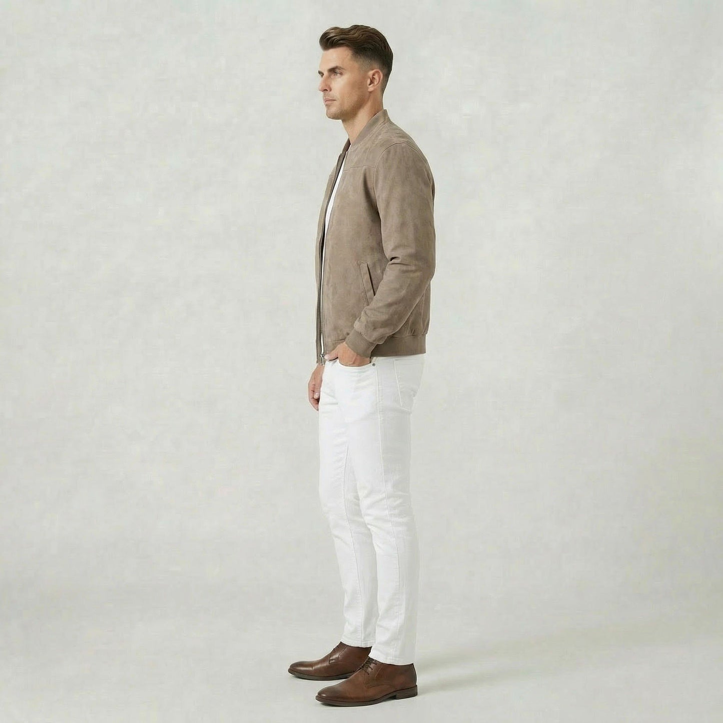 Blouson en daim pour homme coupe classique style décontracté intemporel