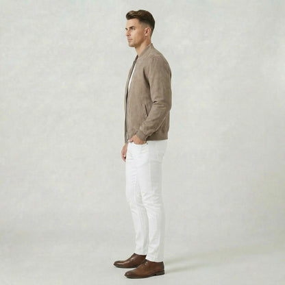 Blouson en daim pour homme coupe classique style décontracté intemporel