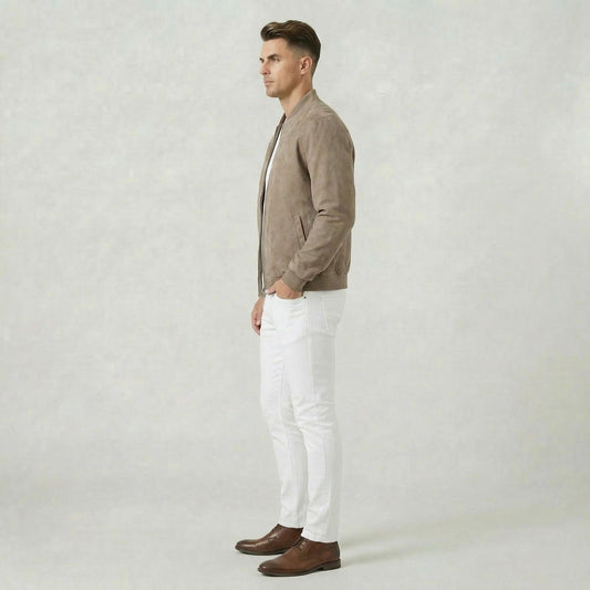 Blouson en daim pour homme coupe classique style décontracté intemporel