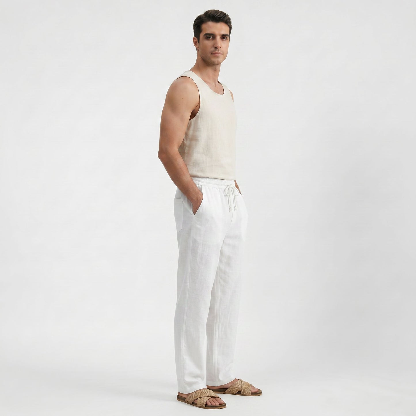 Pantalon classique homme en tissu léger, coupe décontractée intemporelle