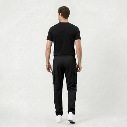 Pantalon Cargo Décontracté Homme Coupe Droite à Taille Cordon de Serrage