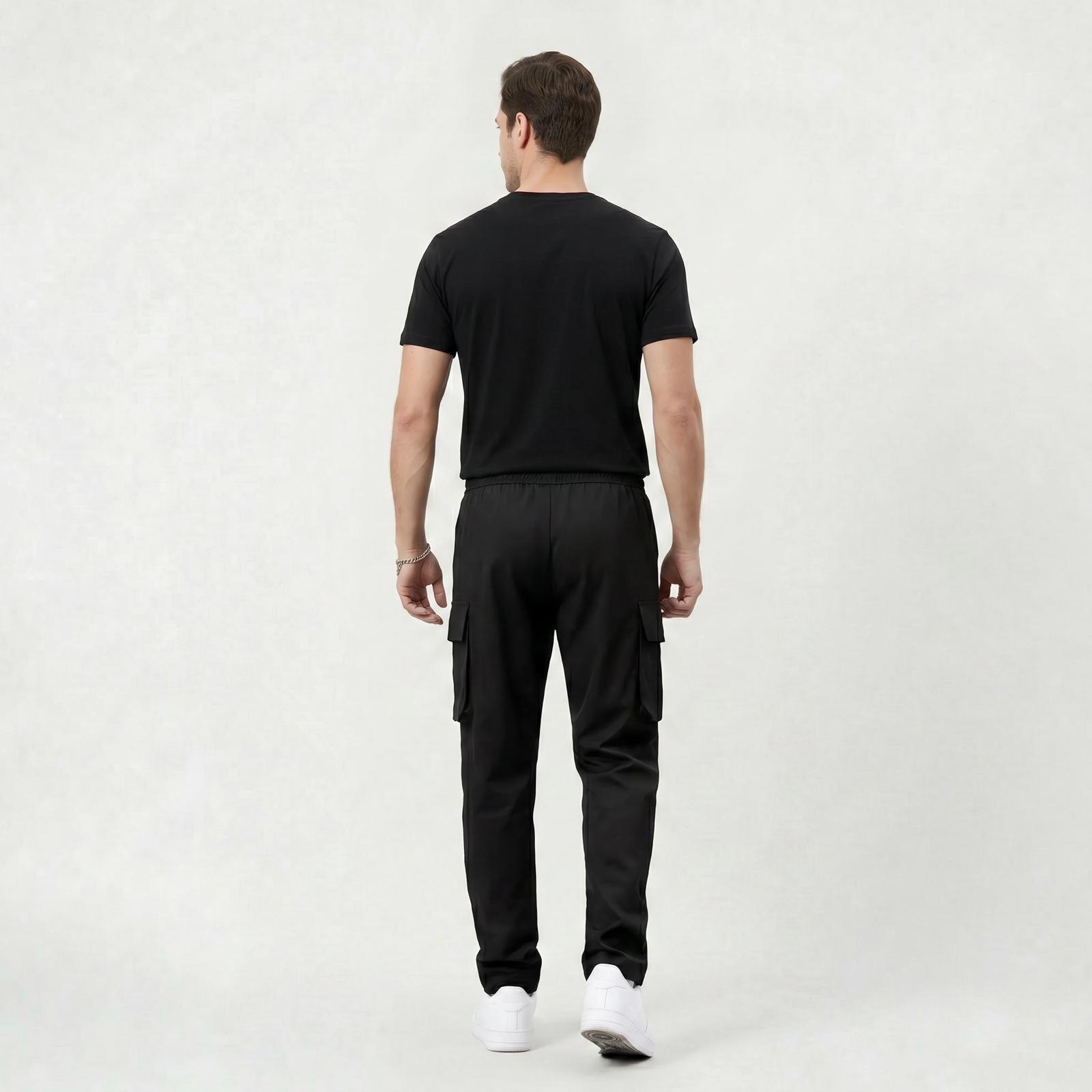 Pantalon Cargo Décontracté Homme Coupe Droite à Taille Cordon de Serrage