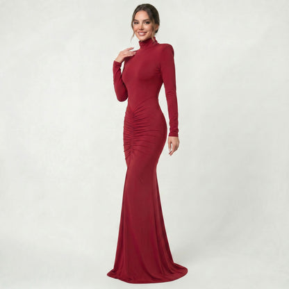 Robe Midi à Col Roulé pour Femme Élégante Coupe Slim à Manches Longues
