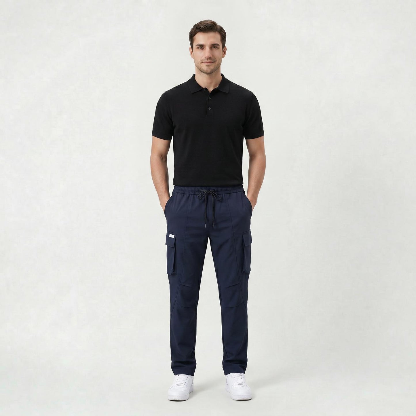 Pantalon Cargo Décontracté Homme Coupe Droite à Taille Cordon de Serrage