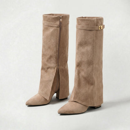 Bottes mi-mollet de luxe pour femme à bout pointu et talon bloc classique
