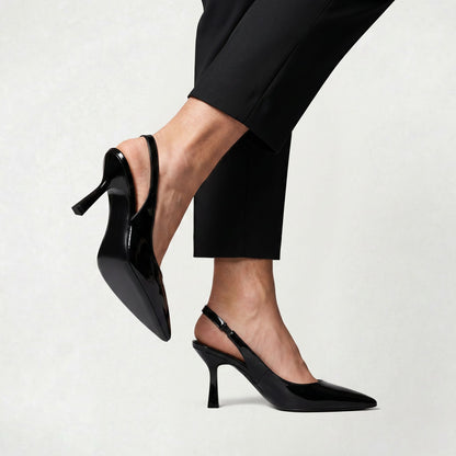 Escarpins Slingback de Luxe en Cuir Verni à Bout Pointu pour Femme