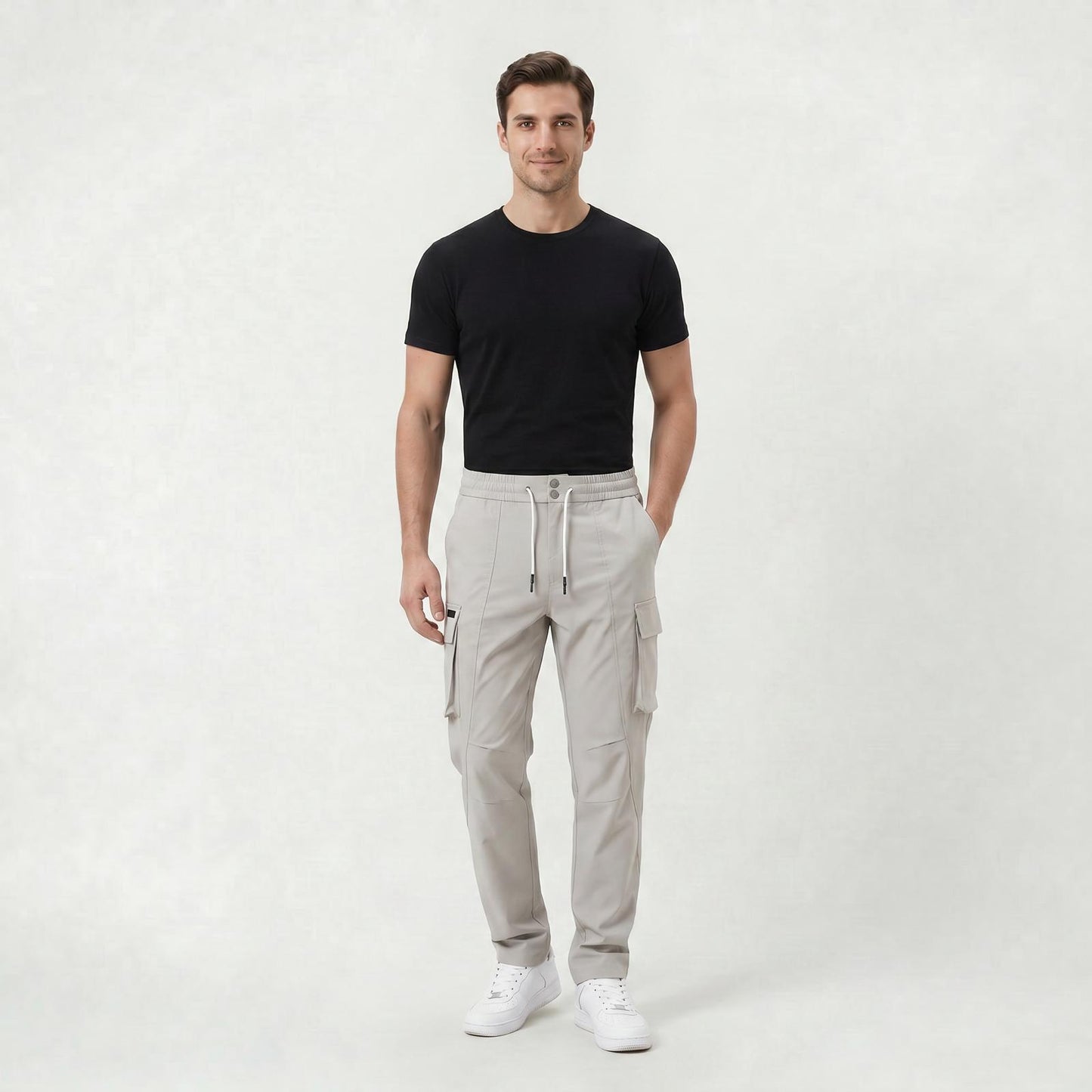 Pantalon Cargo Décontracté Homme Coupe Droite à Taille Cordon de Serrage