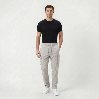 Pantalon Cargo Décontracté Homme Coupe Droite à Taille Cordon de Serrage