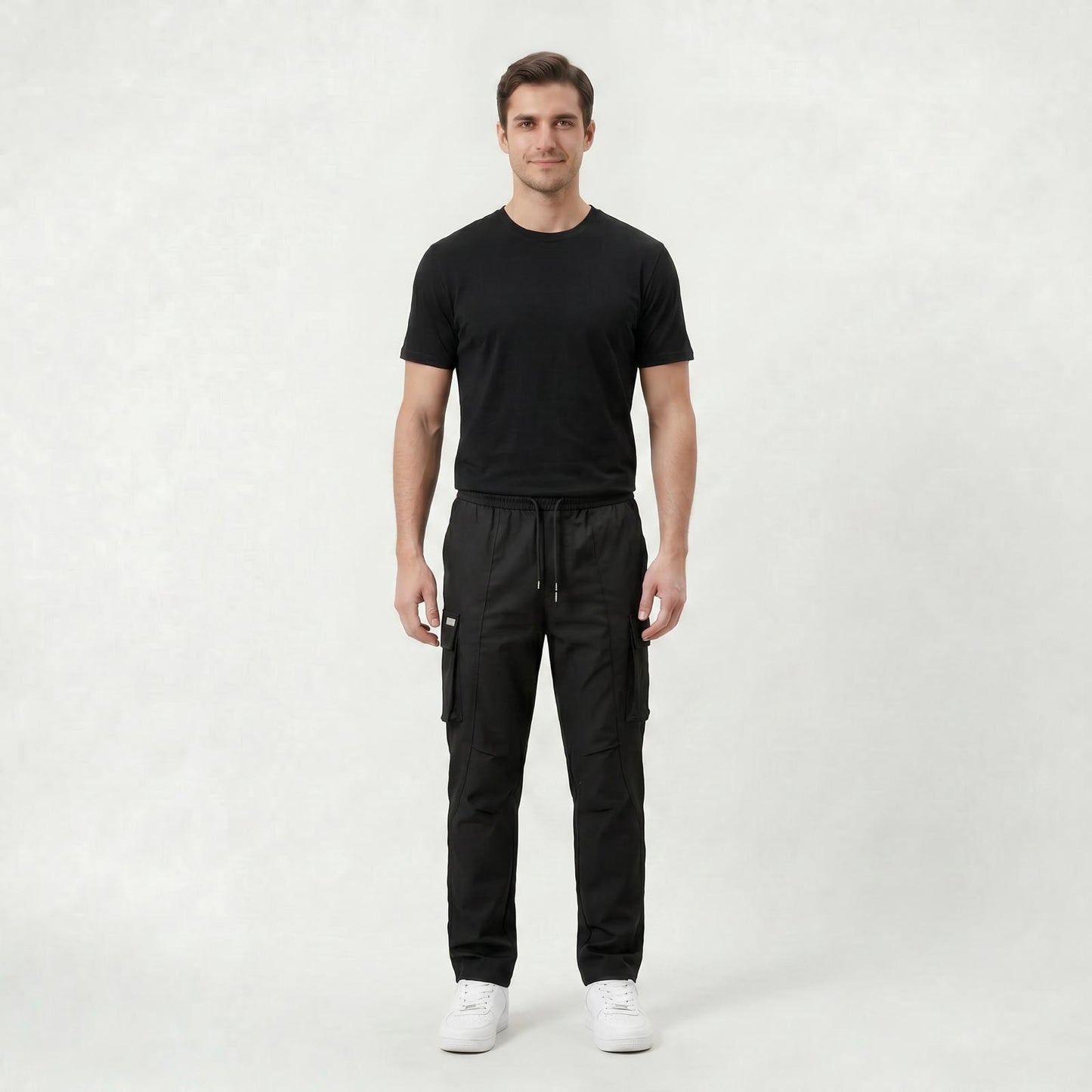 Pantalon Cargo Décontracté Homme Coupe Droite à Taille Cordon de Serrage