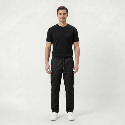 Pantalon Cargo Décontracté Homme Coupe Droite à Taille Cordon de Serrage