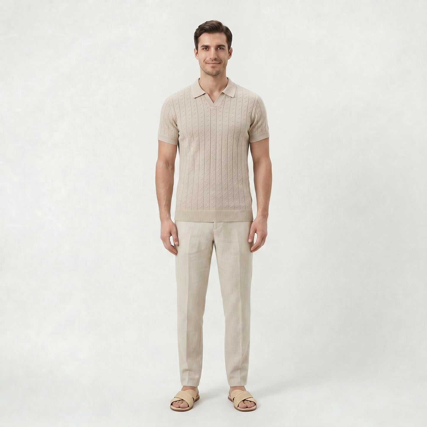 Polo en maille beige pour homme pour tenues estivales chic décontractées