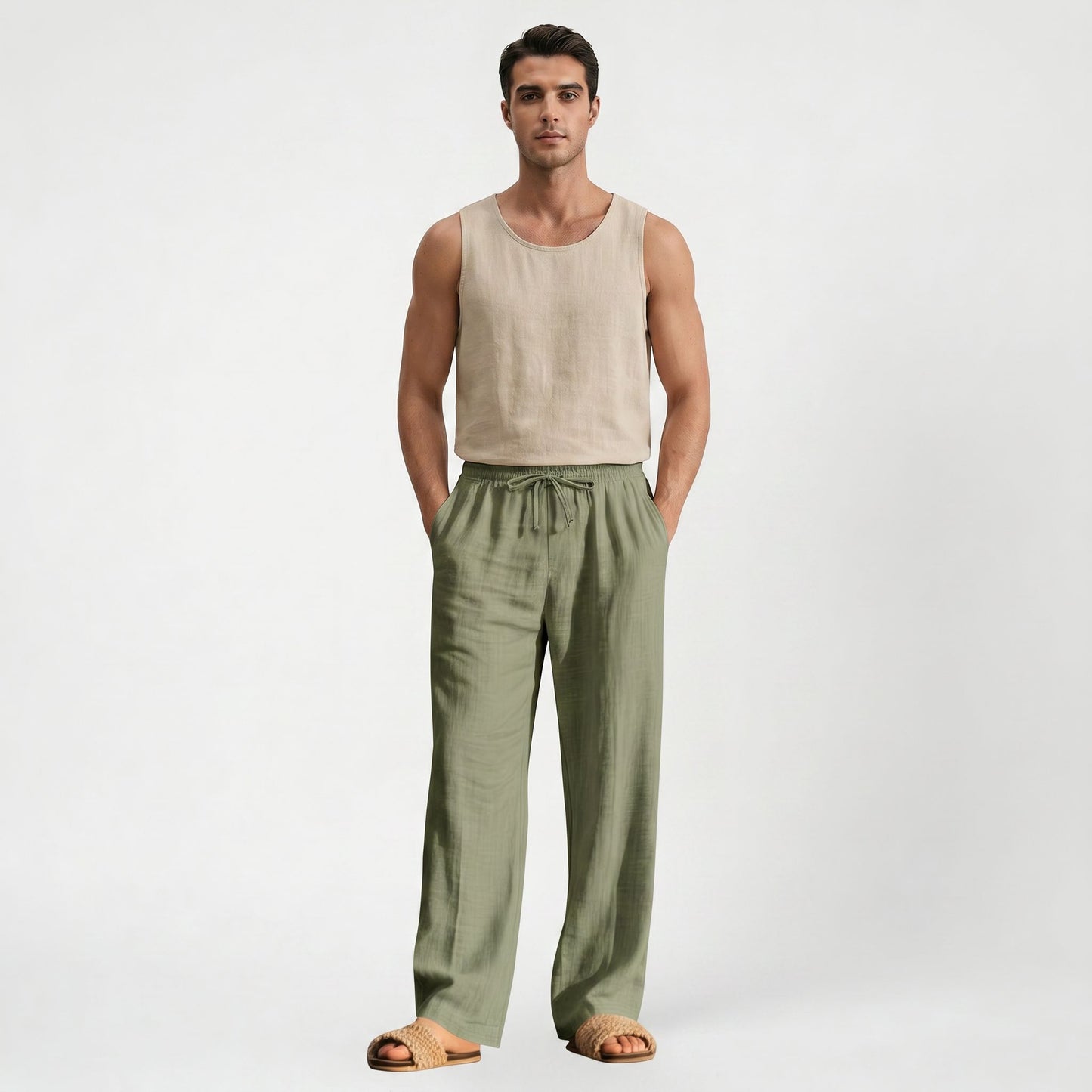 Pantalon classique homme en tissu léger, coupe décontractée intemporelle
