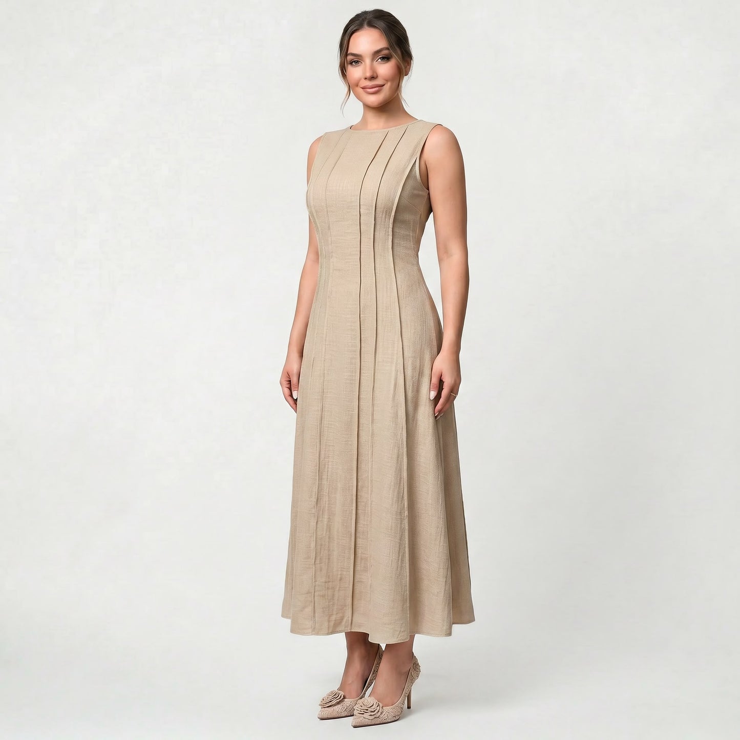 Robe Longue Sans Manches de Luxe pour Femme Coupe Élégante d’Inspiration Classique