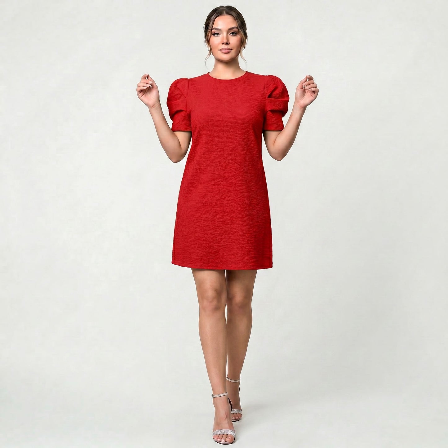 Robe Femme Manches Bouffantes Coupe Cintrée Style Chic Décontracté