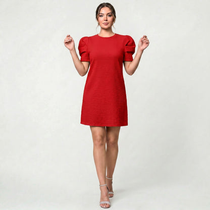 Robe Femme Manches Bouffantes Coupe Cintrée Style Chic Décontracté