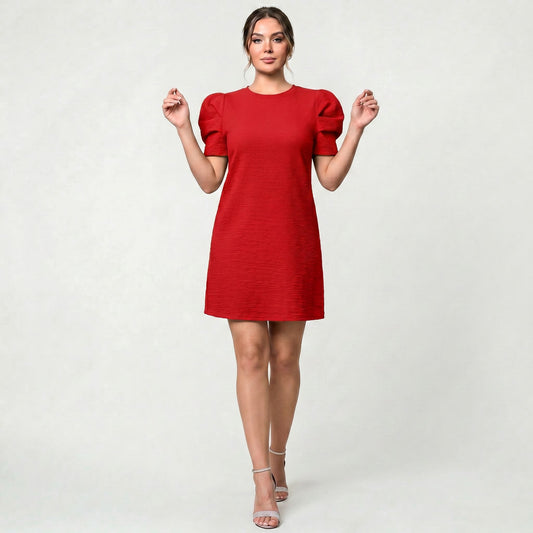 Robe Femme Manches Bouffantes Coupe Cintrée Style Chic Décontracté