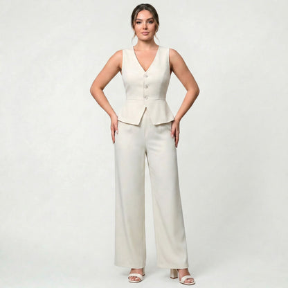 Ensemble intemporel pour femme avec gilet sans manches et pantalon taille haute