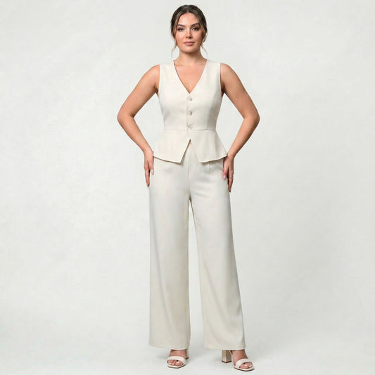 Ensemble intemporel pour femme avec gilet sans manches et pantalon taille haute