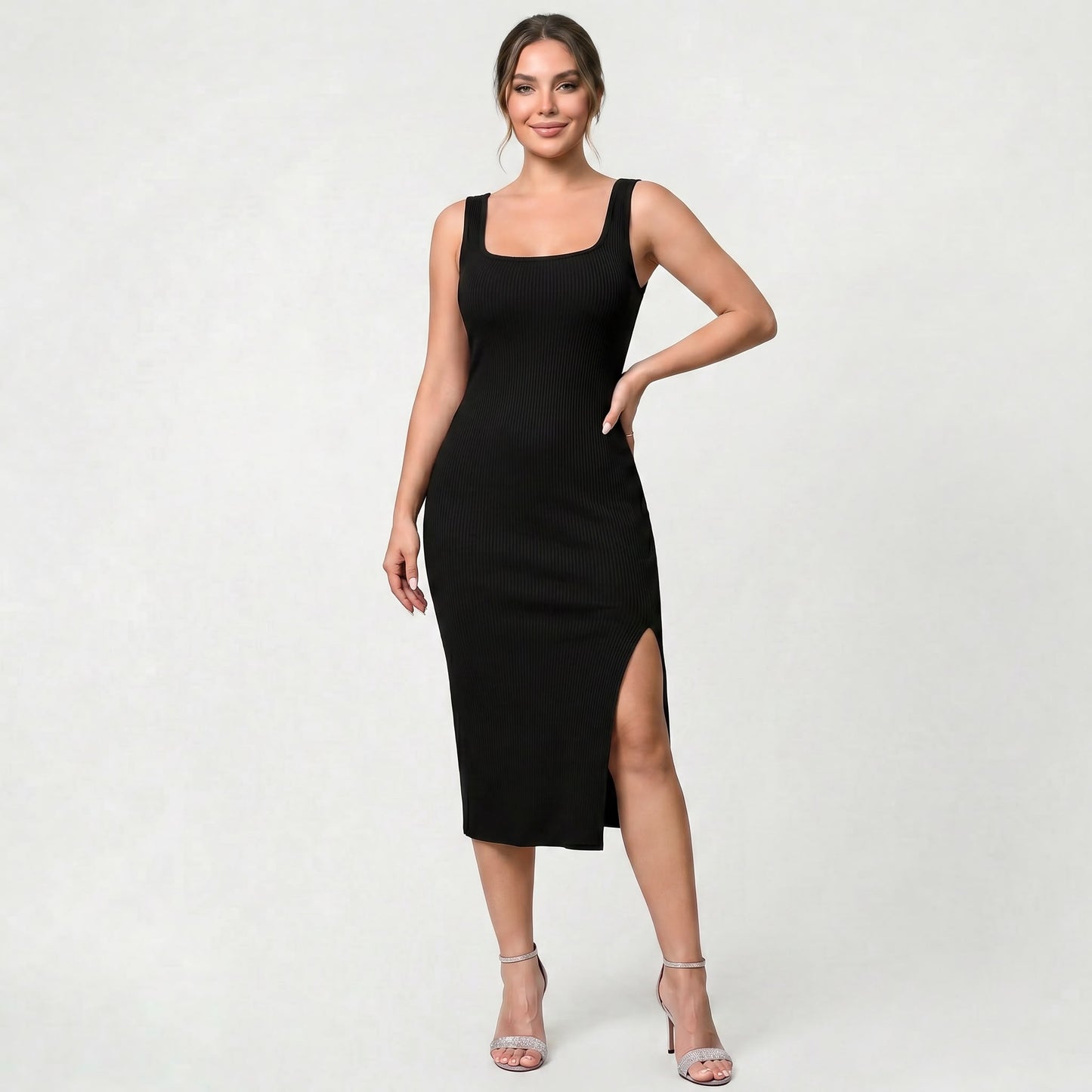 Robe élégante côtelée sans manches pour femme