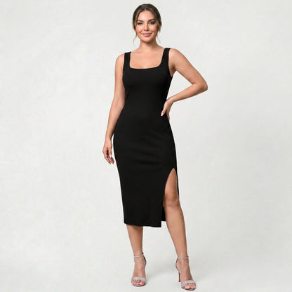 Robe élégante côtelée sans manches pour femme