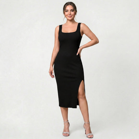 Robe élégante côtelée sans manches pour femme