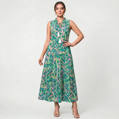 Robe longue élégante pour femme, style resort décontracté, col en V, coupe confortable