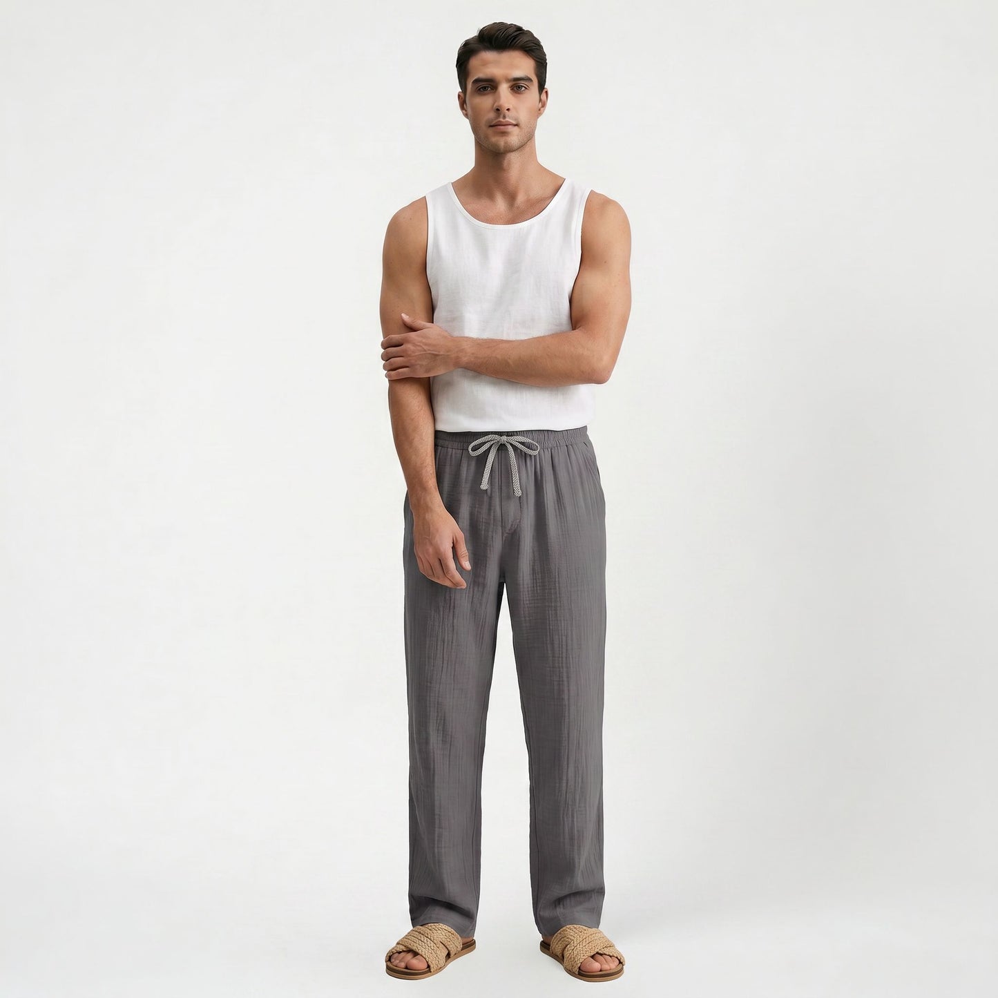 Pantalon classique homme en tissu léger, coupe décontractée intemporelle