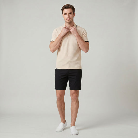 Chemise Jacquard Homme à Manches Courtes Coupe Slim Légère