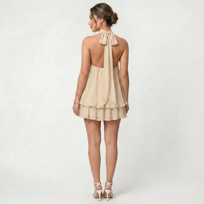 Robe Mini Dos-Nu Femme en Mousseline Légère Coupe Estivale