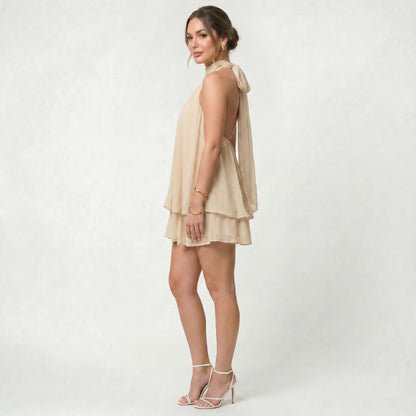 Robe Mini Dos-Nu Femme en Mousseline Légère Coupe Estivale