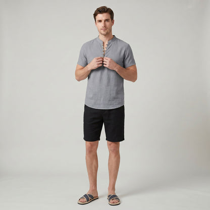 Chemise d’Été Décontractée en Coton et Lin pour Homme Coupe Ample