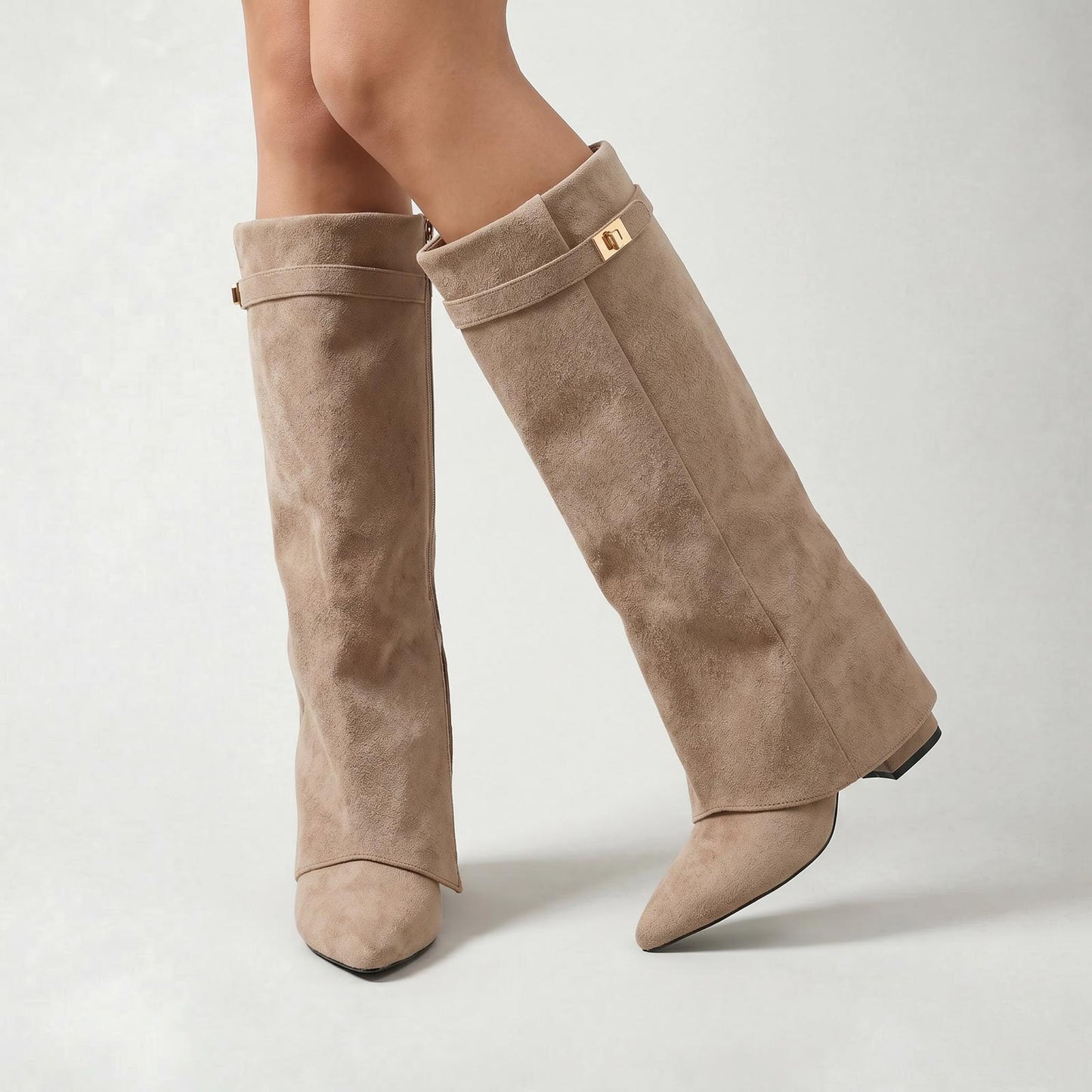 Bottes mi-mollet de luxe pour femme à bout pointu et talon bloc classique